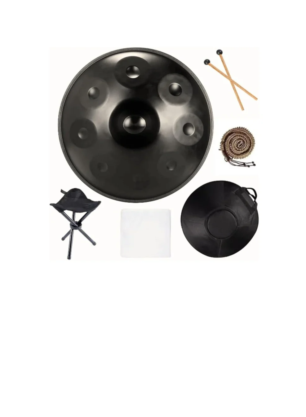 Megarya Professional Handpan D Minor 9 Notes Steel Drum (Black, 56 cm) 432Hz Percussion Instrument with Stand and Carrying Bag bomv2