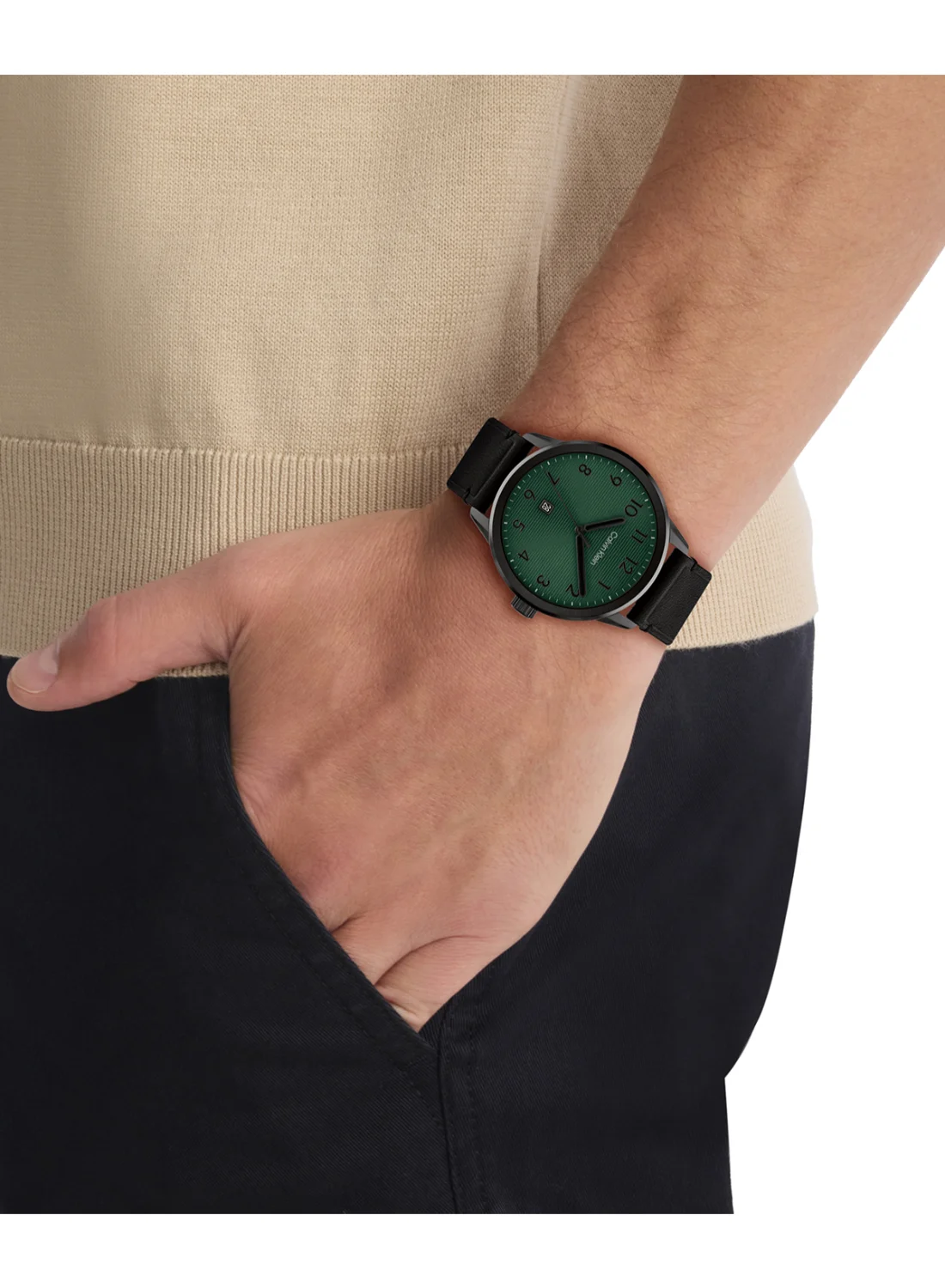 Minimalist Pilot Analog Quartz Watch for Men with Black Leather Strap (Premium Edition) kjm15