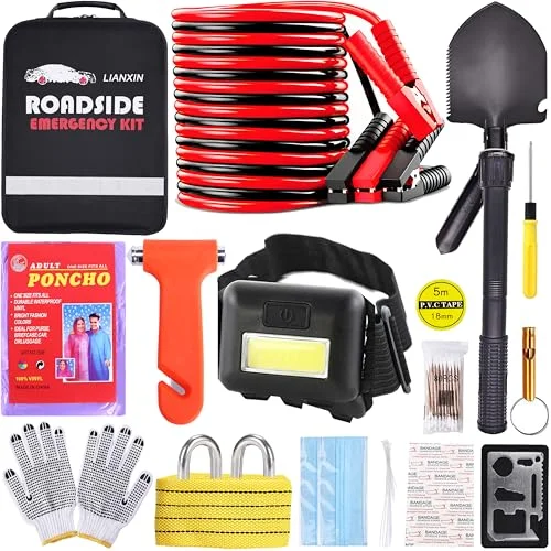 LIANXIN Emergency Car Kit Roadside Assistance Set with Jumper Cables and Folding Shovel (All-in-One Vehicle Safety Kit for Winter Travel) h4370