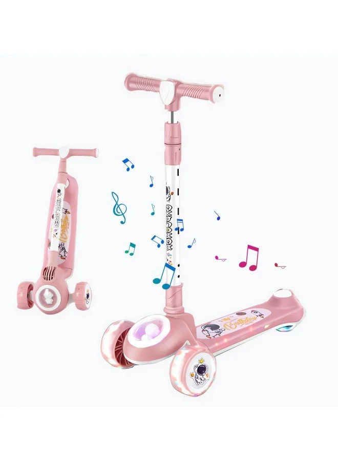 GGEROU Kids Kick Scooter with LED Lighted Wheels, 3 Adjustable Height Handlebars, Lean-to-Steer, Anti-Slip Deck (3 Wheels, Supports up to 45 kg) 9j3uc