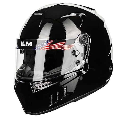 ILM Full Face Auto Racing Helmet Snell SA2025 Certified Lightweight Fiberglass Professional Safety Gear (Gloss Black, Large) i7w06