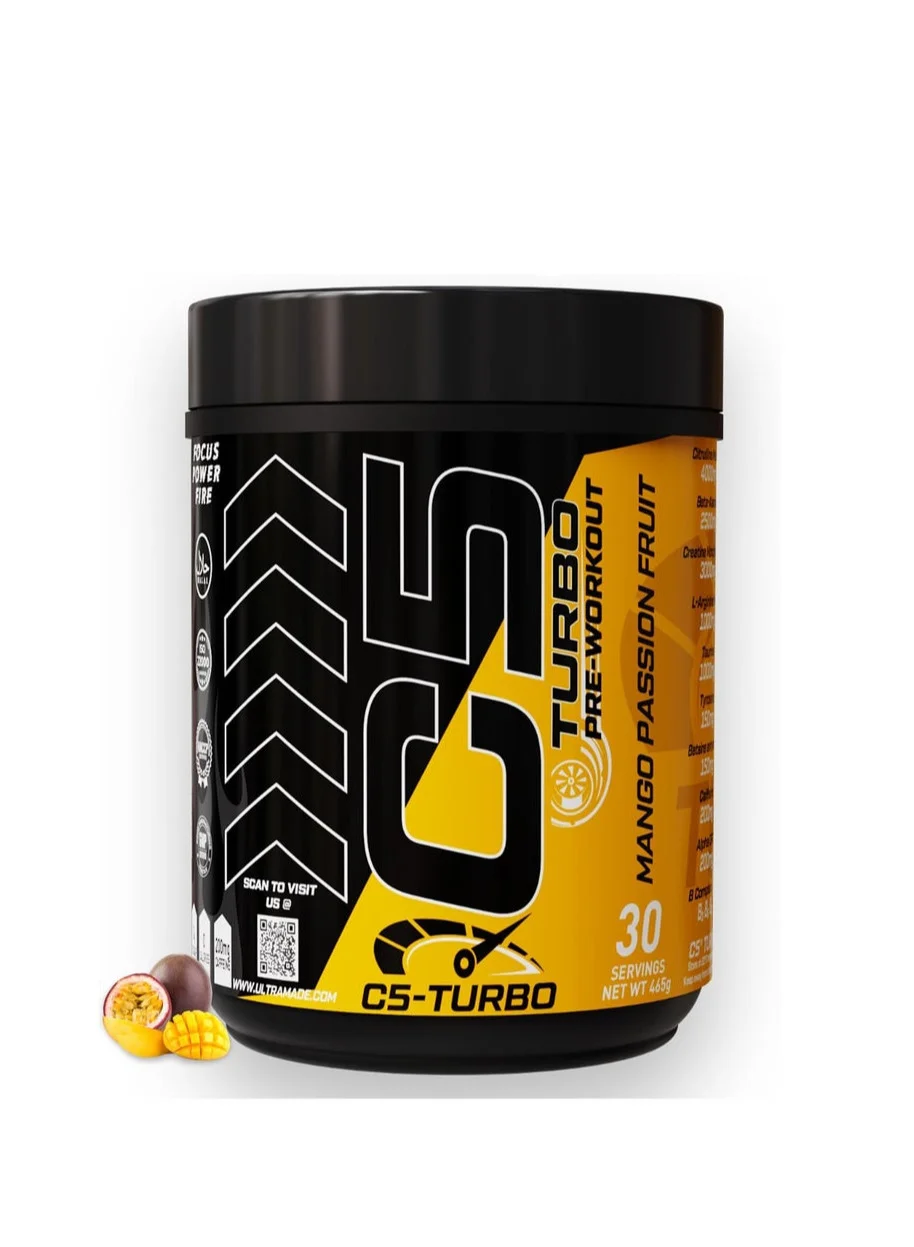 C5 TURBO Pre-Workout Powder High-Performance Energy and Focus Formula (Mango Passion Fruit, 360g) k6zb5