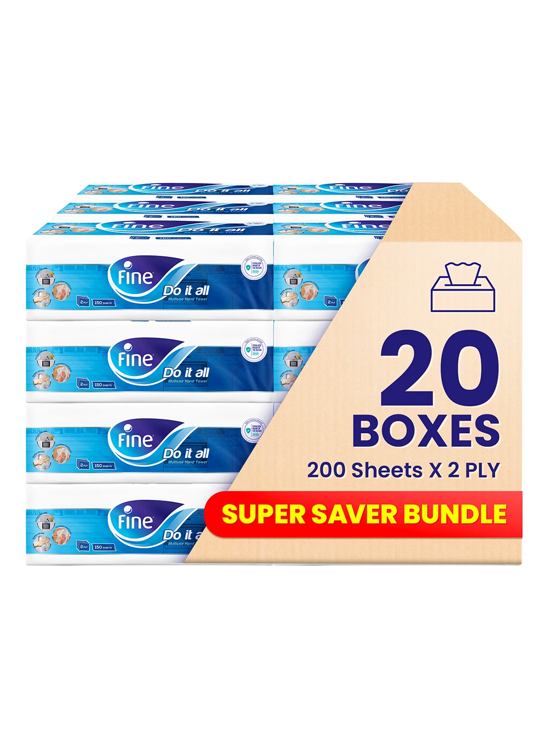 Fine Kitchen Towel Paper Rolls (2-Ply, 150 Sheets per Roll, Pack of 20) 9q71w