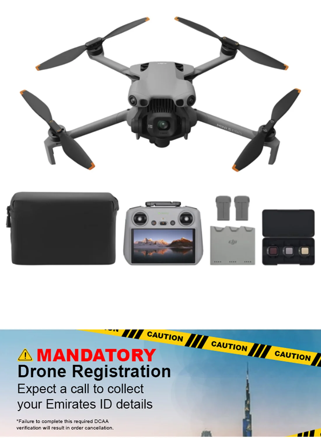 Premium Compact Aerial Photography Drone Fly More Combo Plus with RC 2 Controller and 1-Inch CMOS Sensor (UAE Version) qt619