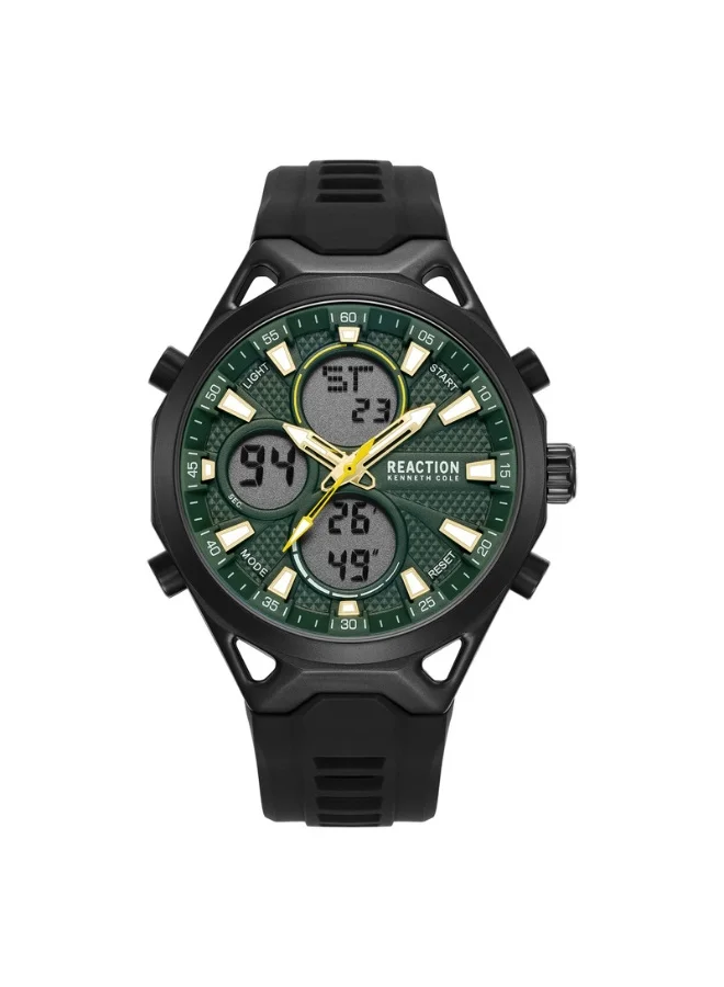 Kenneth Cole Reaction Men's Analog Digital Watch with Green Dial and Silicone Strap (45mm) xz2gx
