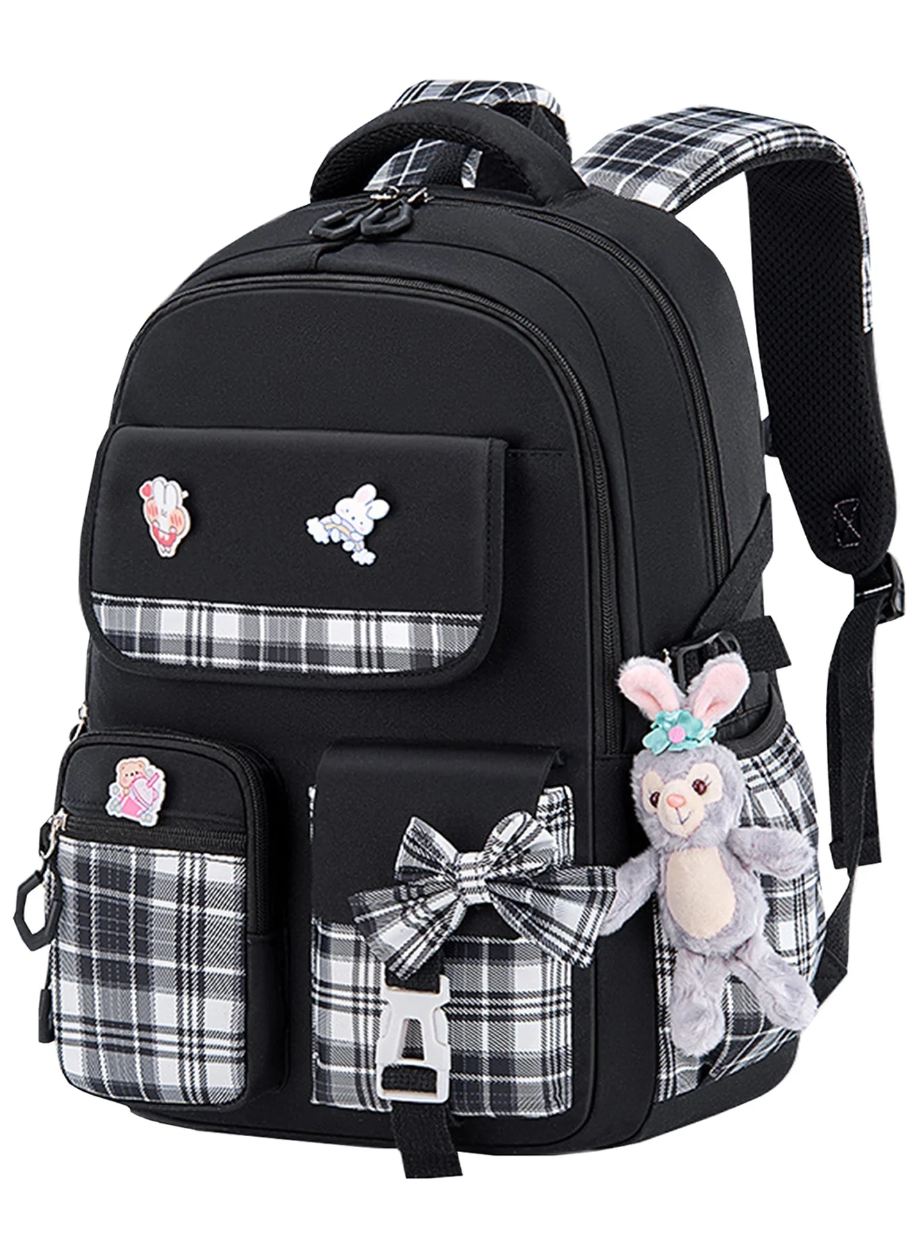 Qiccijoo Kids School Backpack Lightweight Waterproof Book Bag for Elementary and Kindergarten (Black, 35cm x 25cm x 12cm) rmdfr