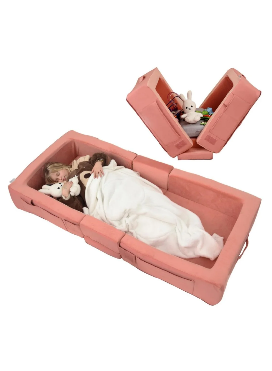 XICEN Portable Baby Folding Cot Travel Bed Premium Foam Floor Lounger for Kids (Pink, 120 cm x 60 cm) gxjbv