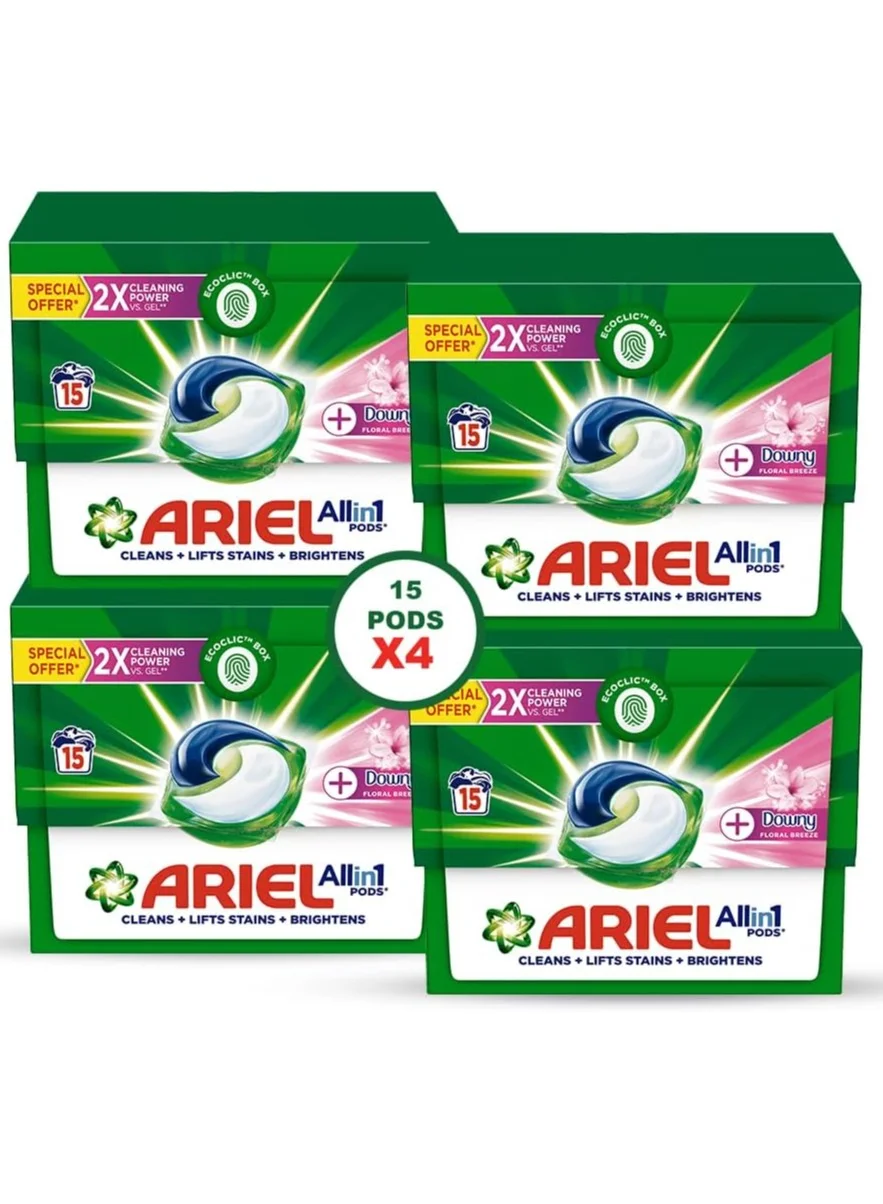 Ariel All-In-1 Laundry Detergent Pods with Floral Breeze Scent (60 Pods, 4 Packs of 15) by54g
