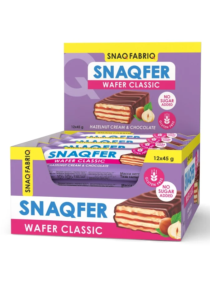 Snaq Fabriq Hazelnut Cream Wafer with Chocolate Flavor (Gluten-Free, No Sugar Added, 12 x 45g) 2folc
