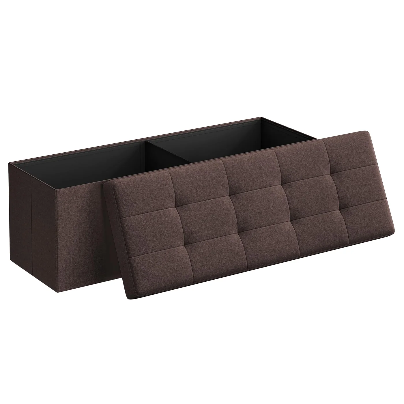Premium Folding Storage Ottoman Bench 43-Inch Foot Rest End of Bed Chest for Living Room Bedroom Entryway (Brown, 110 cm) 24qbc