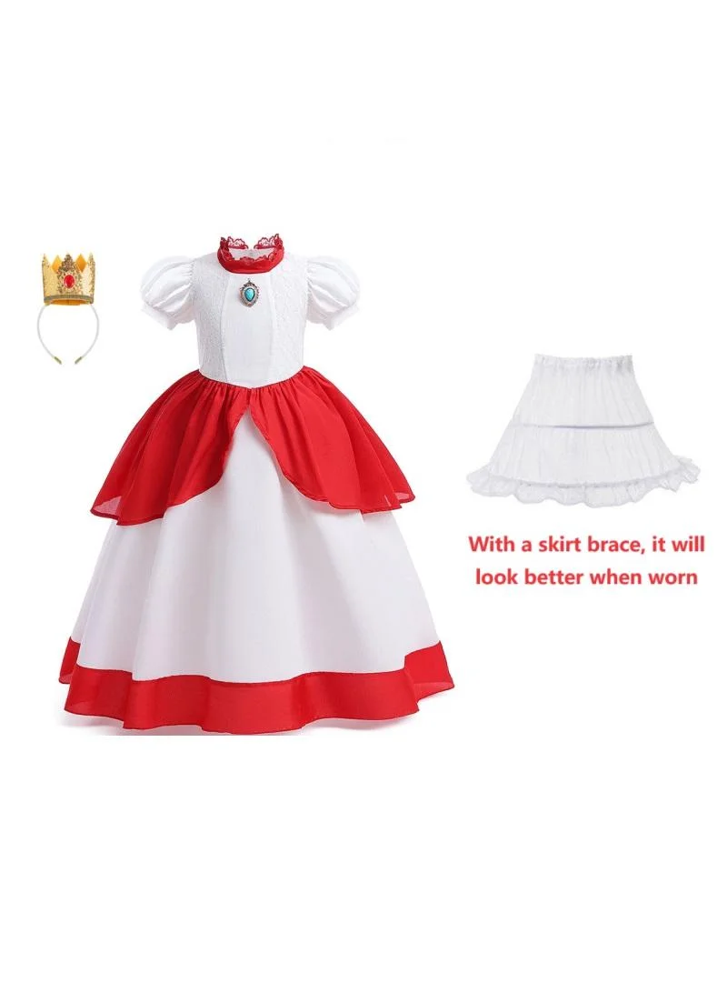 Princess Peach Toadstool Party Costume Dress Set for Girls (Pink, Kids) 5ippd