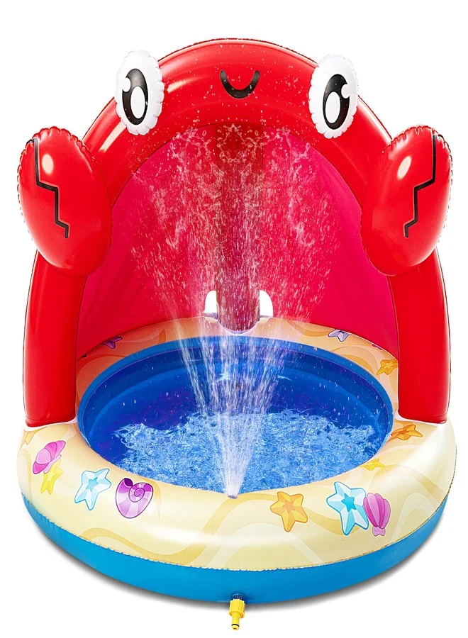 Crab Inflatable Baby Wading Pool with Canopy and Sprinkler (100 cm x 80 cm) hs9tb