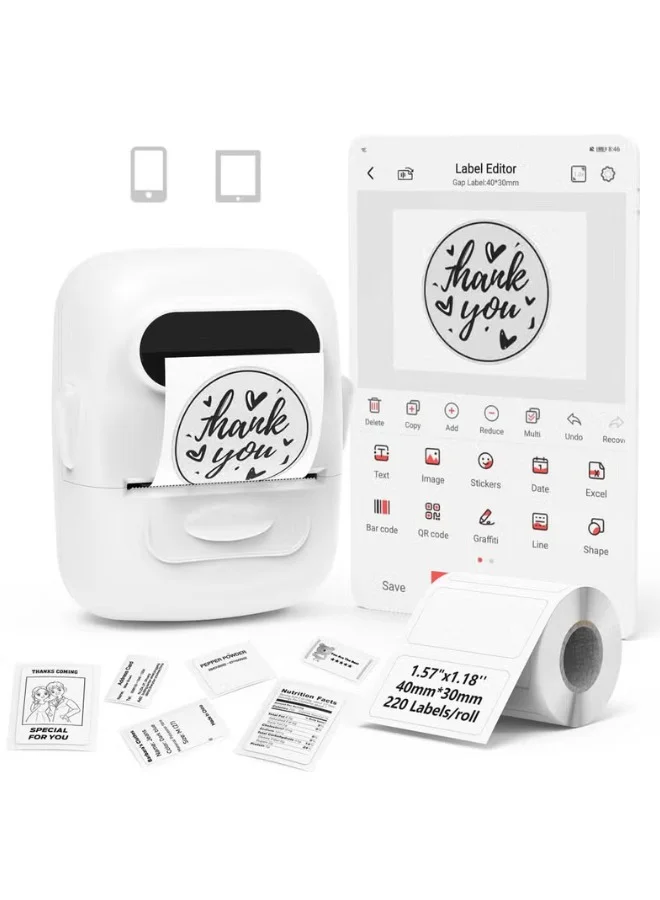 Marklife Portable Bluetooth Thermal Label Maker Machine (White, 1 Roll Included) ud185