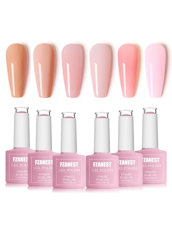 FZANEST Jelly Nude Gel Nail Polish Set, Sheer Milky Pink Professional Manicure Kit (6 Colors, 60 mL) d0fbh