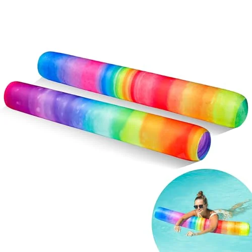 FindUWill Inflatable Swim Pool Noodles Premium Fabric Covered Floating Foam Tubes for Adults (2 Pack, Rainbow) hthwz