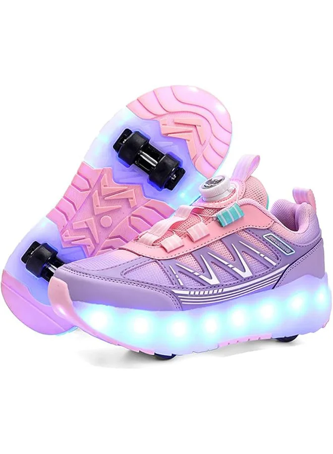RATSAW Roller Skates Shoes for Kids LED Light Up Rechargeable Sport Sneakers (Pink, Size 32) bnb5h