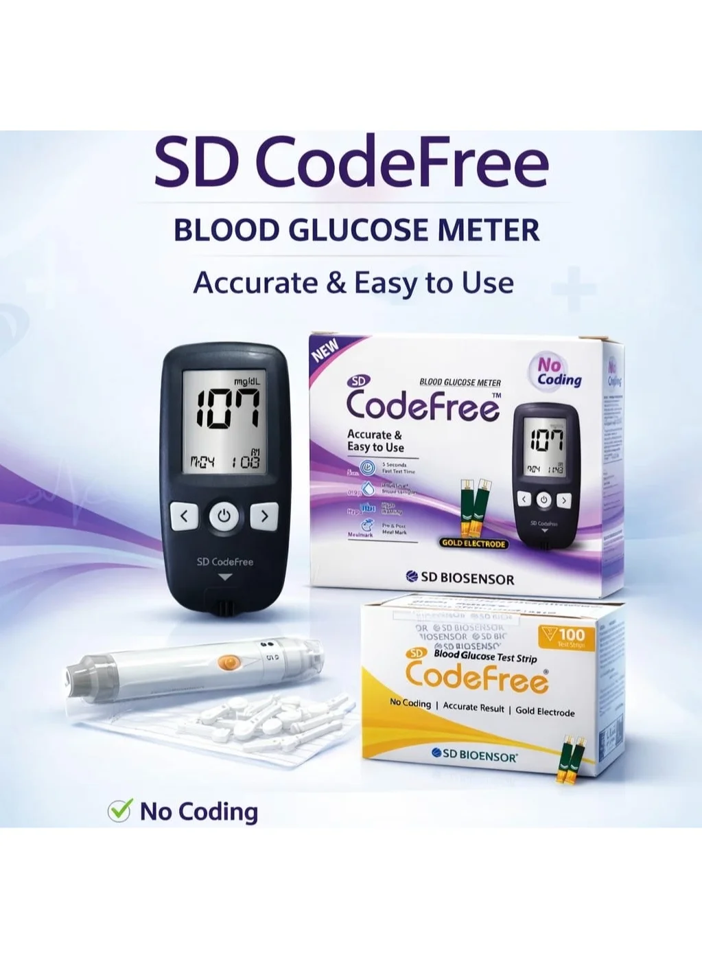 SD BIOSENSOR Blood Glucose Monitor Kit with 100 Test Strips (Premium Digital Diagnostic Device for Home Use) qjh65