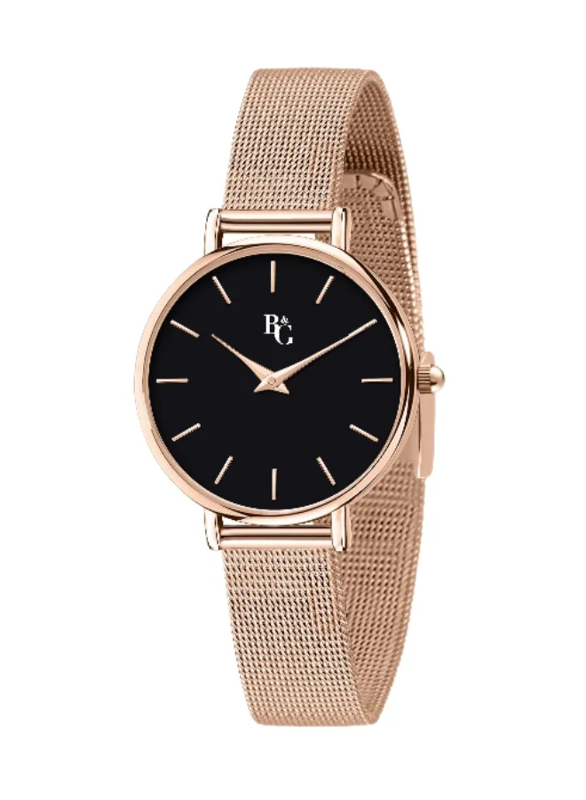 B&G Women's Analog Quartz Watch with Gold Metal Band and Black Round Dial (34mm) echph