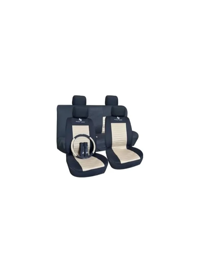 SHEZA STAR Universal Car Seat Cover Set Sports Series Interior Protection (Beige-Black, 1 Set) cuvz6