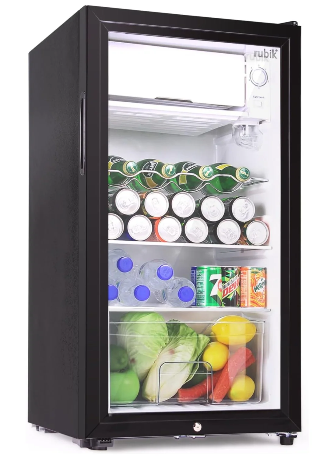 Rubik Glass Door Refrigerator with Semi Freezer Compartment and Key Lock (Black, 95L) uyk2i