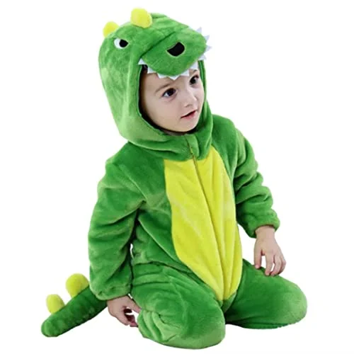 QIAONIUNIU Dinosaur Costume for Toddlers Green Romper Cosplay Outfit (18-24 Months) uwdm8