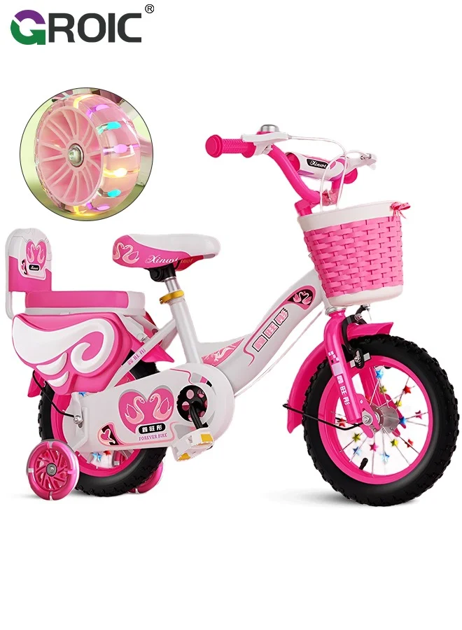 GROIC Kids Bicycle for Girls with Training Wheels and Basket (12 Inch) emoio
