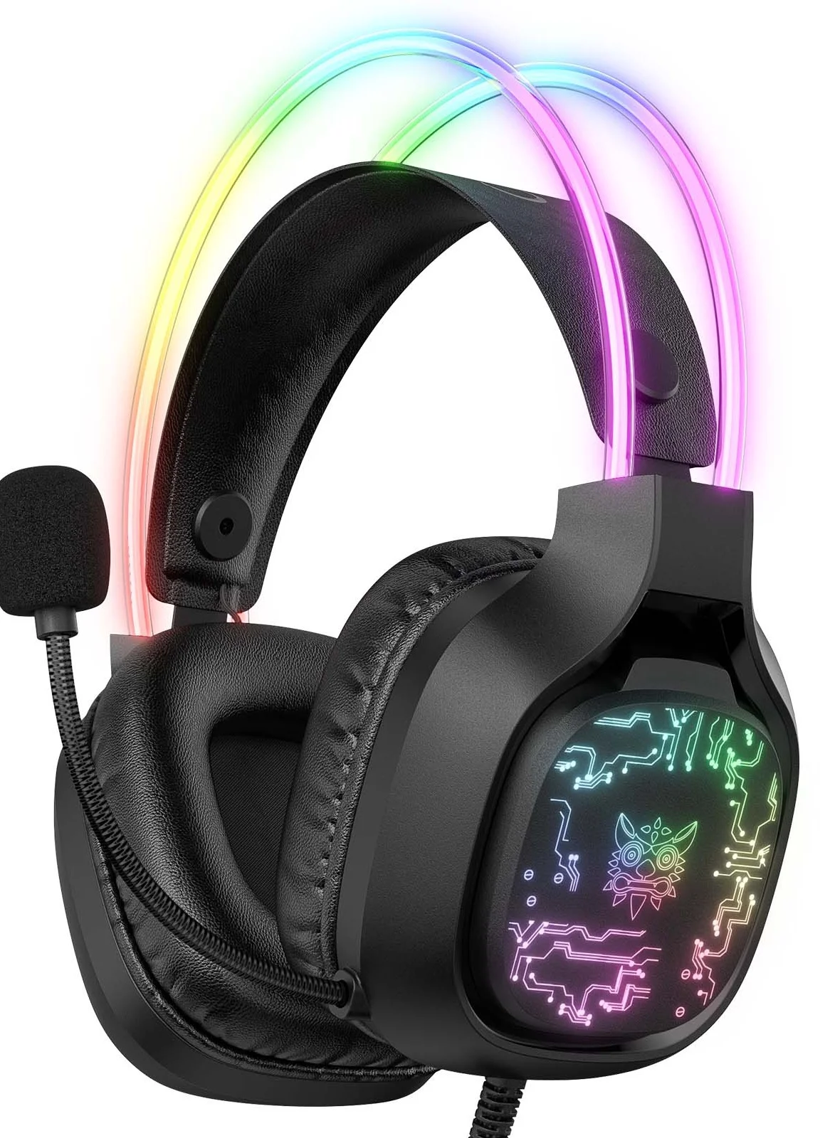 Onikuma X22 Over-Ear Wired Gaming Headset with Microphone and RGB LED Lighting (Black, Universal Compatibility) f67qq
