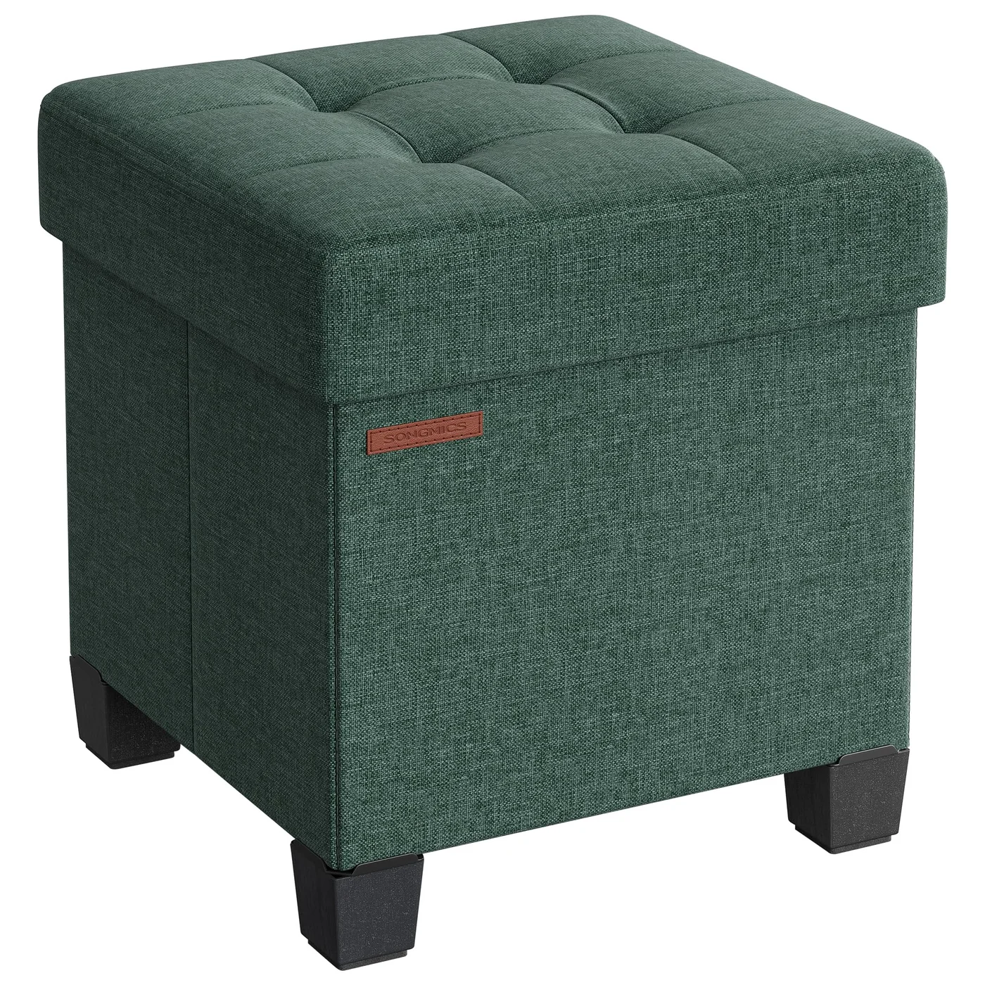 Premium Storage Ottoman Foot Rest with Wooden Legs (Retro Green, 38 x 38 x 40 cm) for Living Room and Bedroom l6t9m