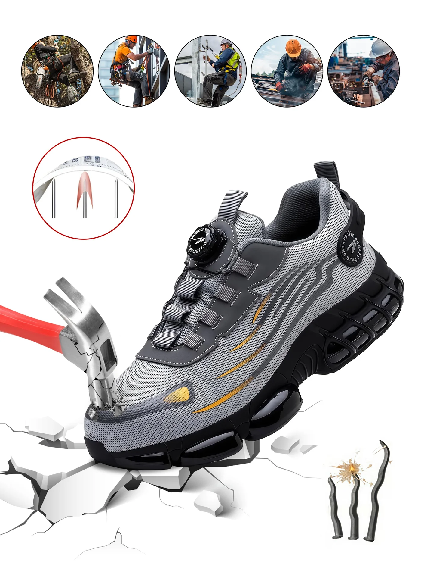 9KSAFETYJB Steel Toe Safety Shoes for Men, Lightweight Puncture Proof Breathable Work Footwear for Construction and Warehouse (43 EU) bb685