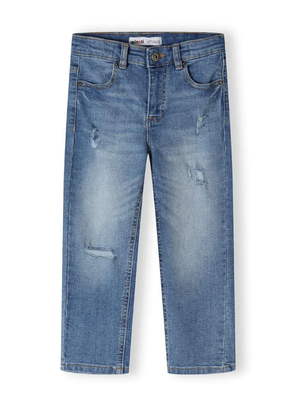MINOTI Boys Ripped Straight Leg Denim Jeans (Navy, 128 cm) qztj3