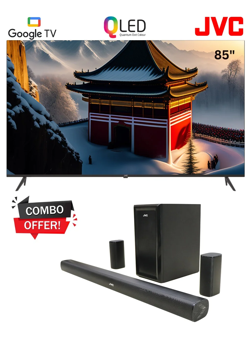 Premium 85-inch 4K UHD QLED Smart TV and 5.1 Channel Home Theater Soundbar System (Black, 216 cm) yik8x