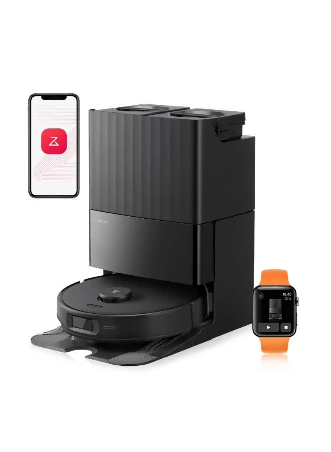Premium Robot Vacuum and Mop with 18,500Pa Suction, Self-Emptying Station, FlexiArm Side Brush, Hot Water Washing and Warm Air Drying (Black) f7kum