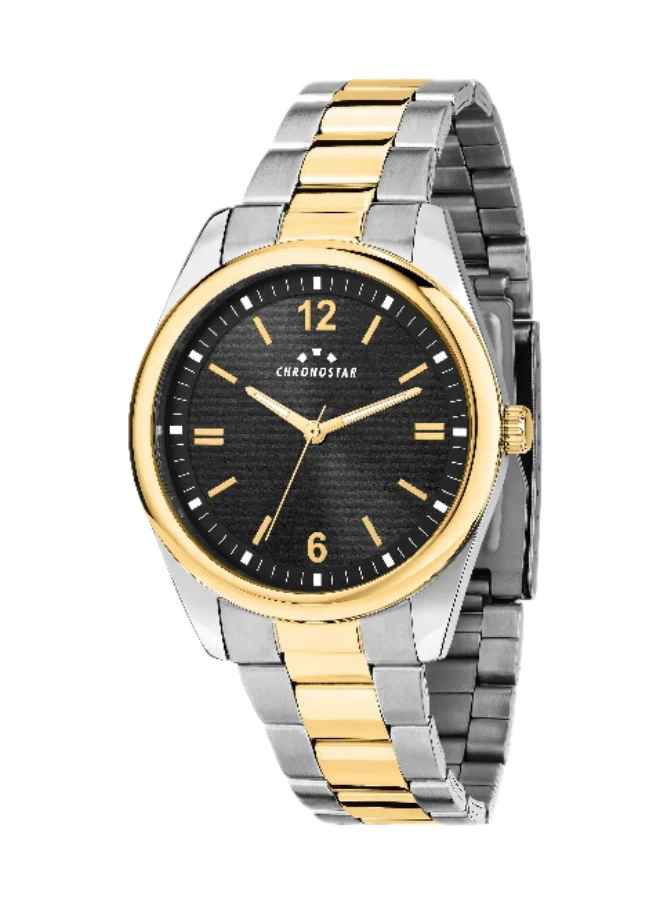 Chronostar Men's Analog Quartz Watch with Multicolour Stainless Steel Band (Black Dial, 39mm) b8zvm