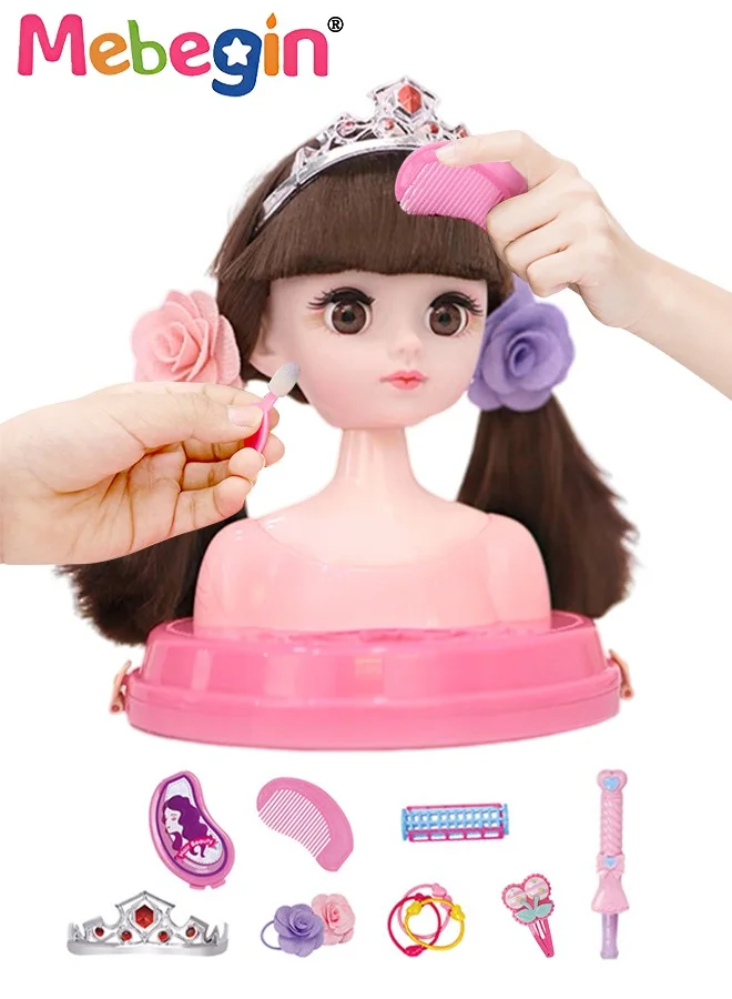 MEBEGIN Makeup and Hair Styling Doll Head Toy Kit with Mirror Comb and Accessories (For Kids, 25 cm) ccpvl