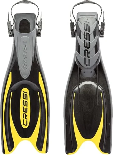 Cressi Frog Plus Adjustable Open Heel Fins Premium Diving Gear for Snorkeling and Scuba (Black/Yellow, ML) y7cf0
