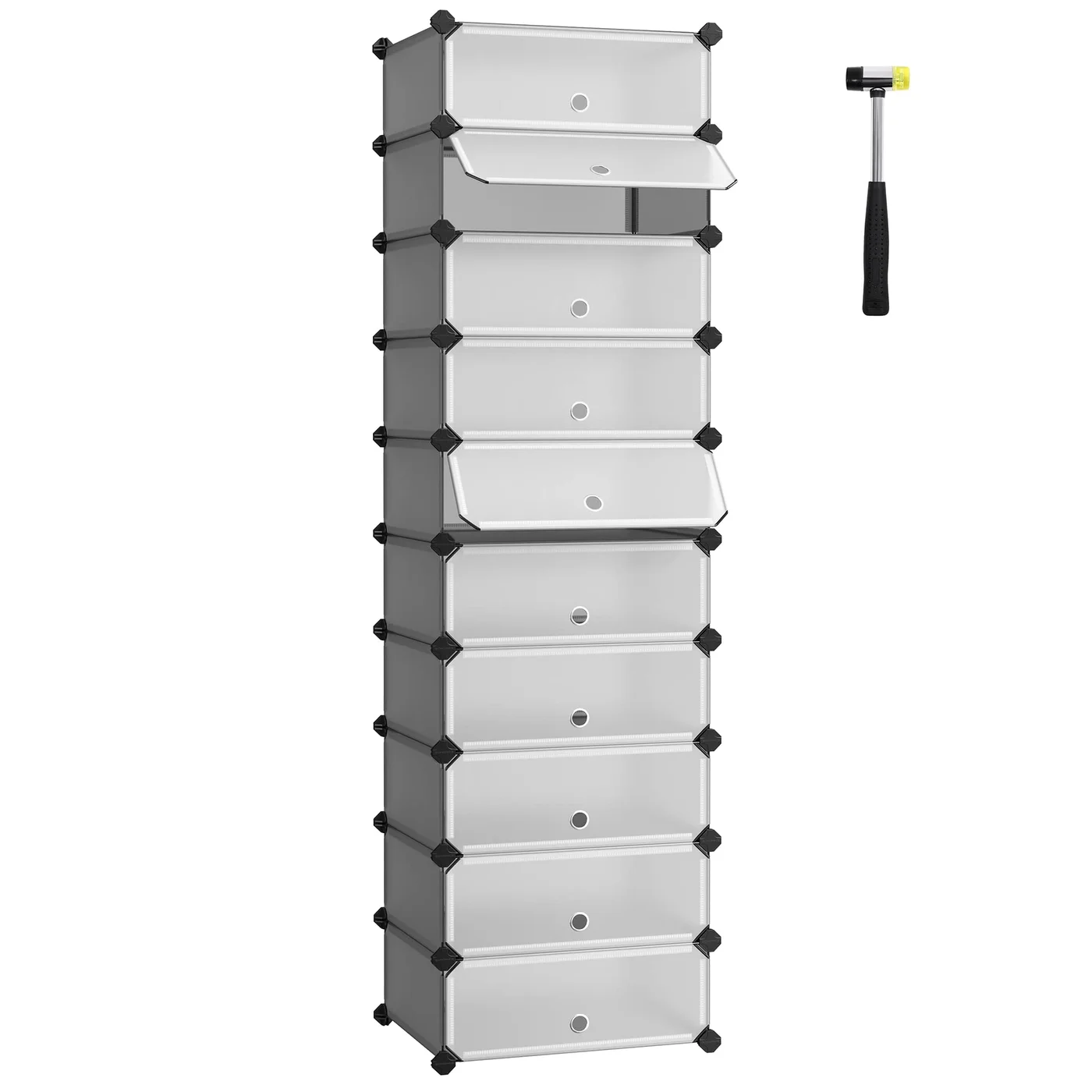 Modular Shoe Cabinet with 10 Compartments and Doors, Premium Plastic Storage Organizer for Entryway (Grey, 10-Tier) a3r7p