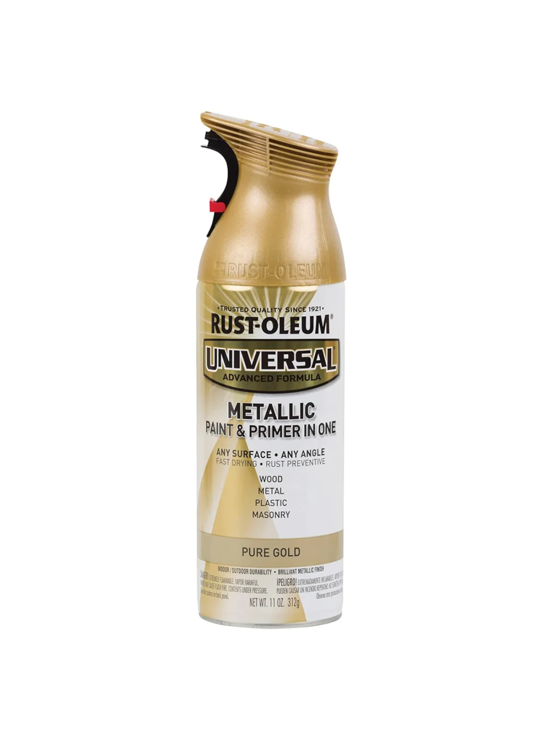 Rust-Oleum Universal Metallic Spray Paint Pure Gold (Paint and Primer in One, Brilliant Finish for Wood Metal Plastic and Masonry, 312g) 6qkw1