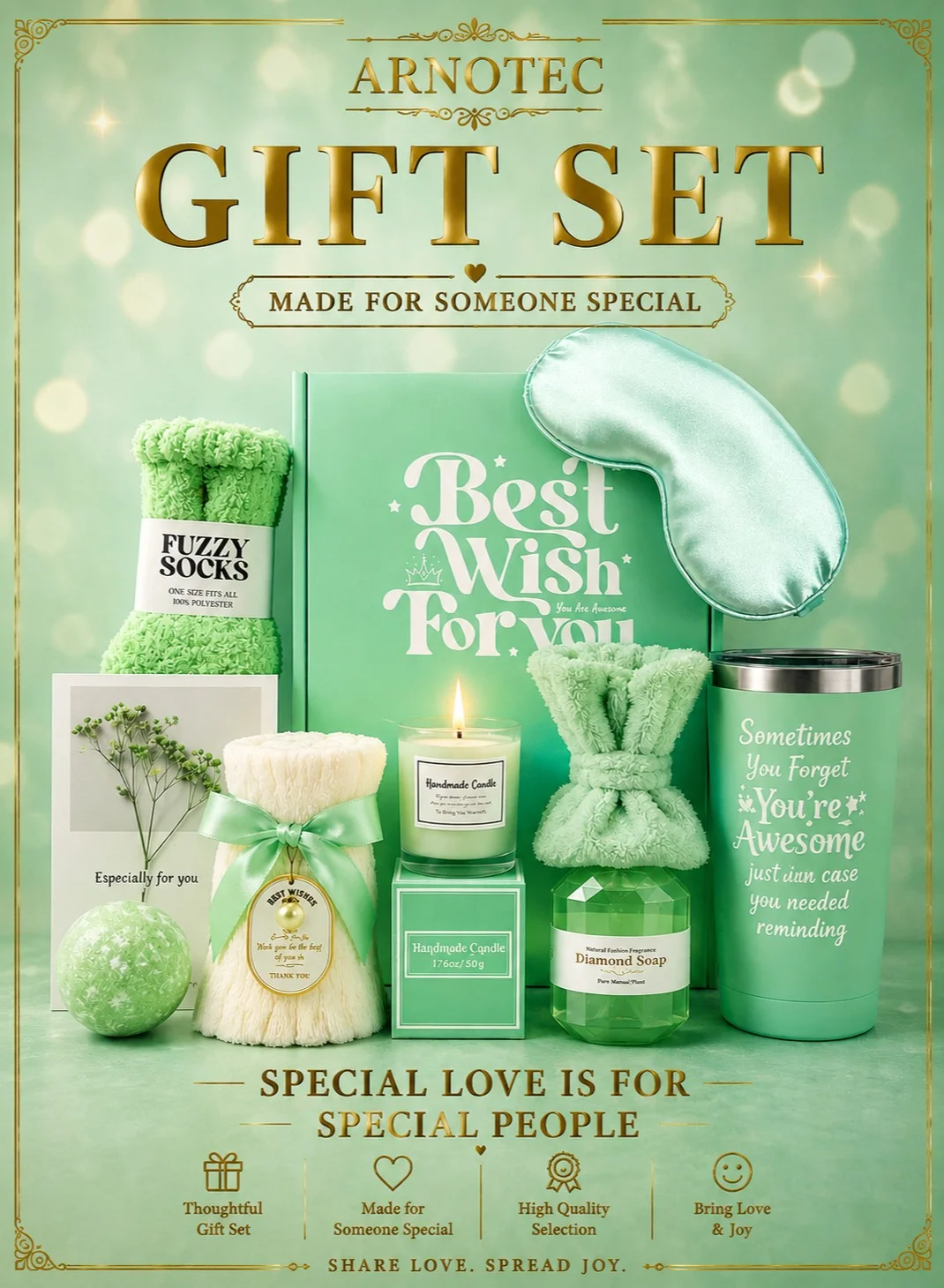 ARNOTEC 11-Piece Premium Spa Gift Set for Women with Aromatherapy Candles and Insulated Thermos Cup (11-Piece Set) wfq36