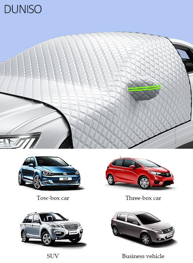 DUNISO Car Windshield Cover All-Season Waterproof Snow Sunshade Protector with Mirror Pockets (Universal Fit for Sedans & SUVs) bvx53