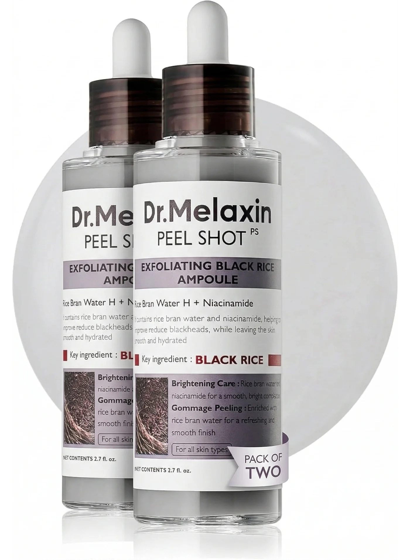 Dr. Melaxin Peel Shot Glow Black Rice Exfoliating Ampoule for Face and Body (80 mL, Pack of 2) zsgre