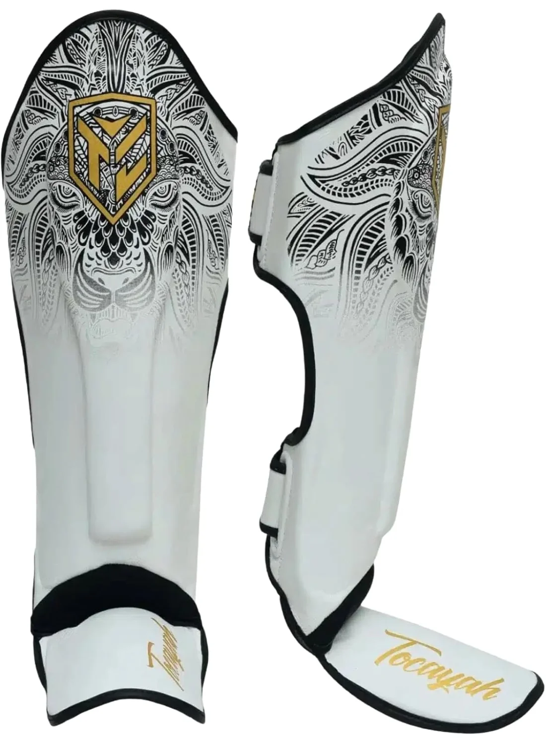 Premium Leather Shin Guards for Muay Thai and Boxing Training (Black, One Size) pxn9c