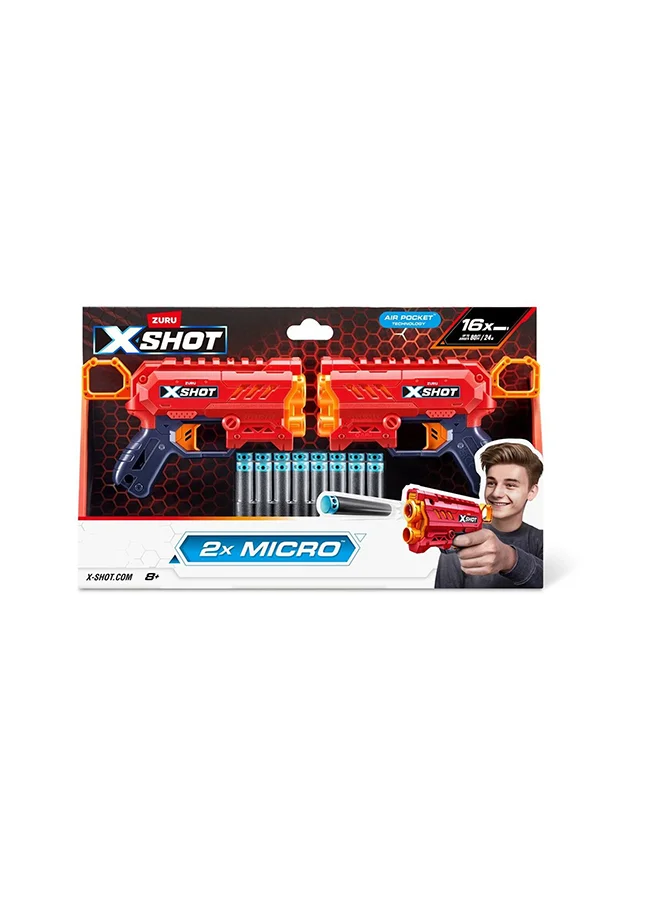 Excel Micro 2.0 Twin Pack Foam Dart Blasters with 16 Darts (2 Pack) ewdoz