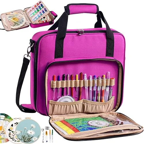 MYBAGZING Large Embroidery Project Bag Craft Supplies Organizer (Premium Fabric, 35cm x 25cm x 15cm) 7xiz4