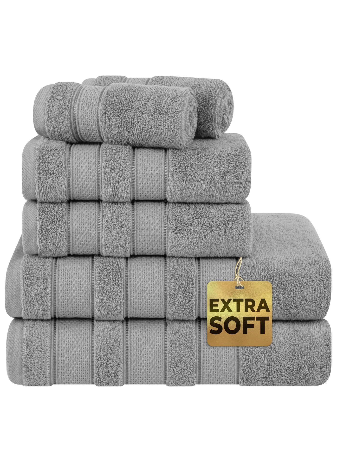 Safi Plus 6-Piece Turkish Cotton Towel Set Premium Absorbent Bathroom Essentials (Light Grey, 600 GSM) 0ue6i