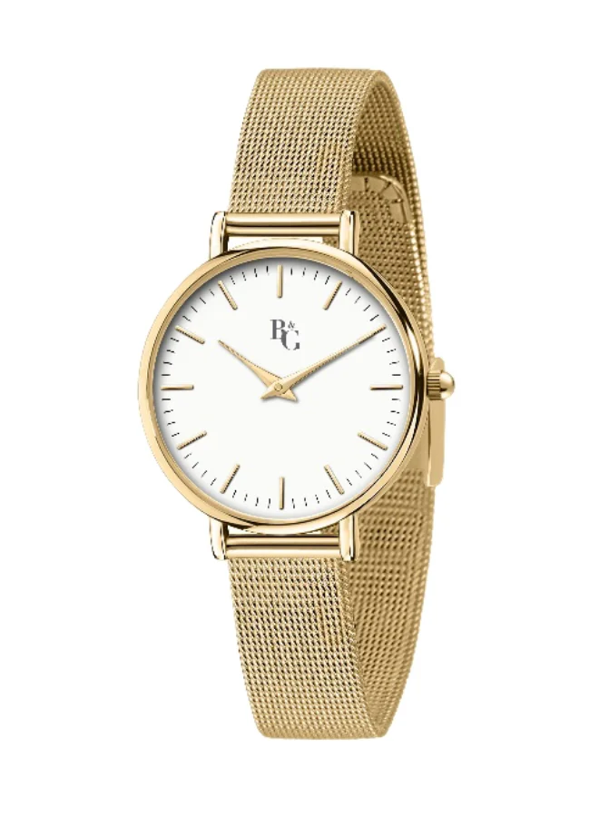 B&G Women's Analog Quartz Watch with Gold Metal Band (White Dial, 34mm) dd65c