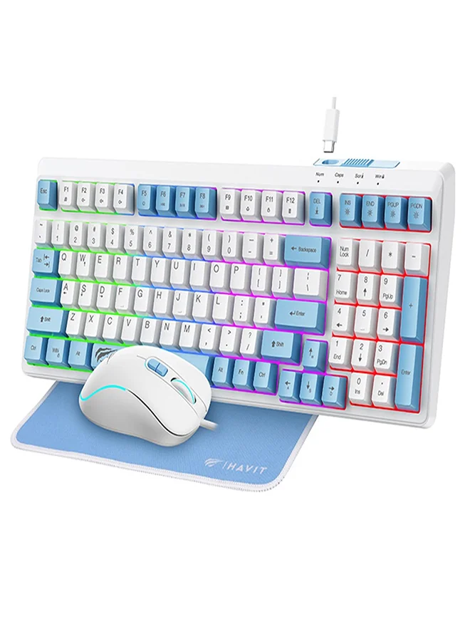 Havit 3-in-1 RGB Gaming Keyboard Mouse and Mouse Pad Combo (99-Key Wired USB-C Keyboard, 3600 DPI Mouse, Spandex Pad) tswt2