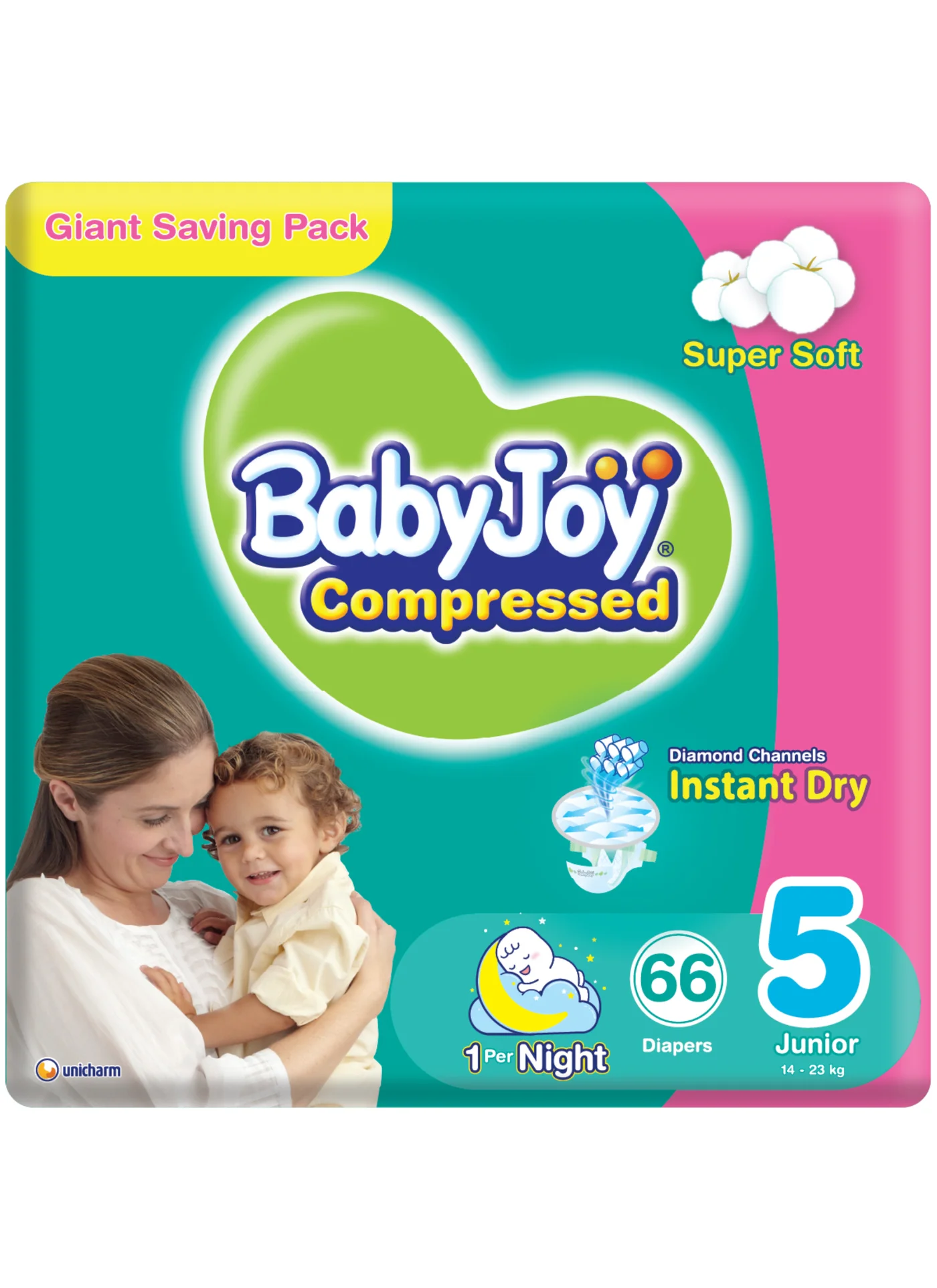 BabyJoy Compressed Diamond Pad Diapers Junior Size 5 (14-23 kg, 66 Count) p57k2