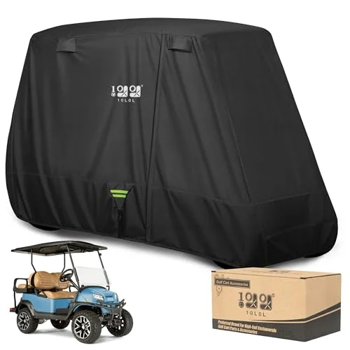 10L0L Golf Cart Cover for 4 Passenger Extended Roof (600D Heavy-Duty Waterproof Fabric, Universal Fit) 48yds