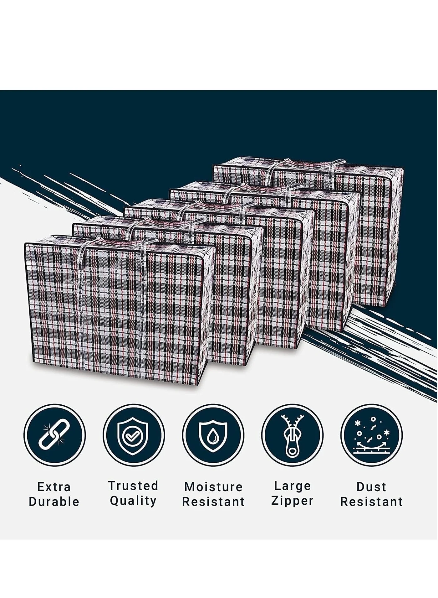 DUNISO Extra Large Heavy Duty Storage Laundry Bags with Zipper and Handles (Pack of 4, 60x40x30 cm) 4wav0
