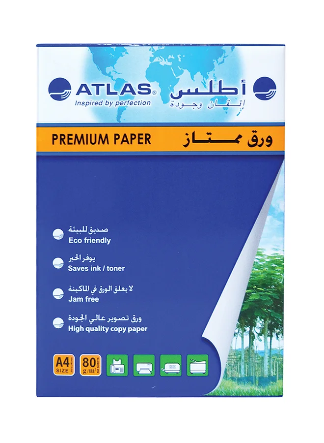 ATLAS Premium Copy Paper A4 (21 x 29.7 cm, 500 Sheets) High-Brightness Professional Printing Paper 3jgtn